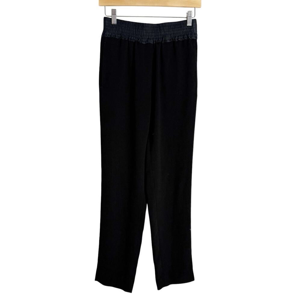 Sandro Paris Black Navy Smocked Waist Straight Leg Pull-On Dress Pants Size S